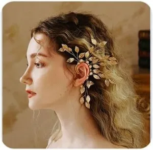 Elf Bone Clip Fairy Leaf Non-Pierced Handmade Earrings Crystal for Left Ear 1Pcs
