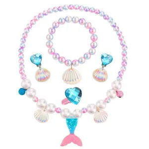 Fancydresswale Girls Mermaid necklace set of 5 pcs jewellery bracelet, ring, earrings cute girl princess dress accessories blue