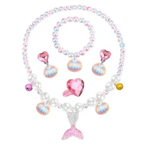 Fancydresswale Girls Mermaid necklace set of 5 pcs jewellery bracelet, ring, earrings cute girl princess dress accessories pink