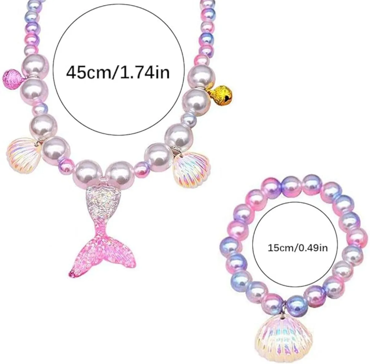 Fancydresswale Girls Mermaid necklace set of 5 pcs jewellery bracelet, ring, earrings cute girl princess dress accessories pink