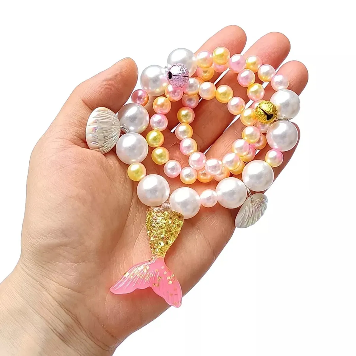 Fancydresswale Girls Mermaid necklace set of 5 pcs jewellery bracelet, ring, earrings cute girl princess dress accessories yellow