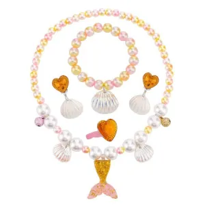 Fancydresswale Girls Mermaid necklace set of 5 pcs jewellery bracelet, ring, earrings cute girl princess dress accessories yellow