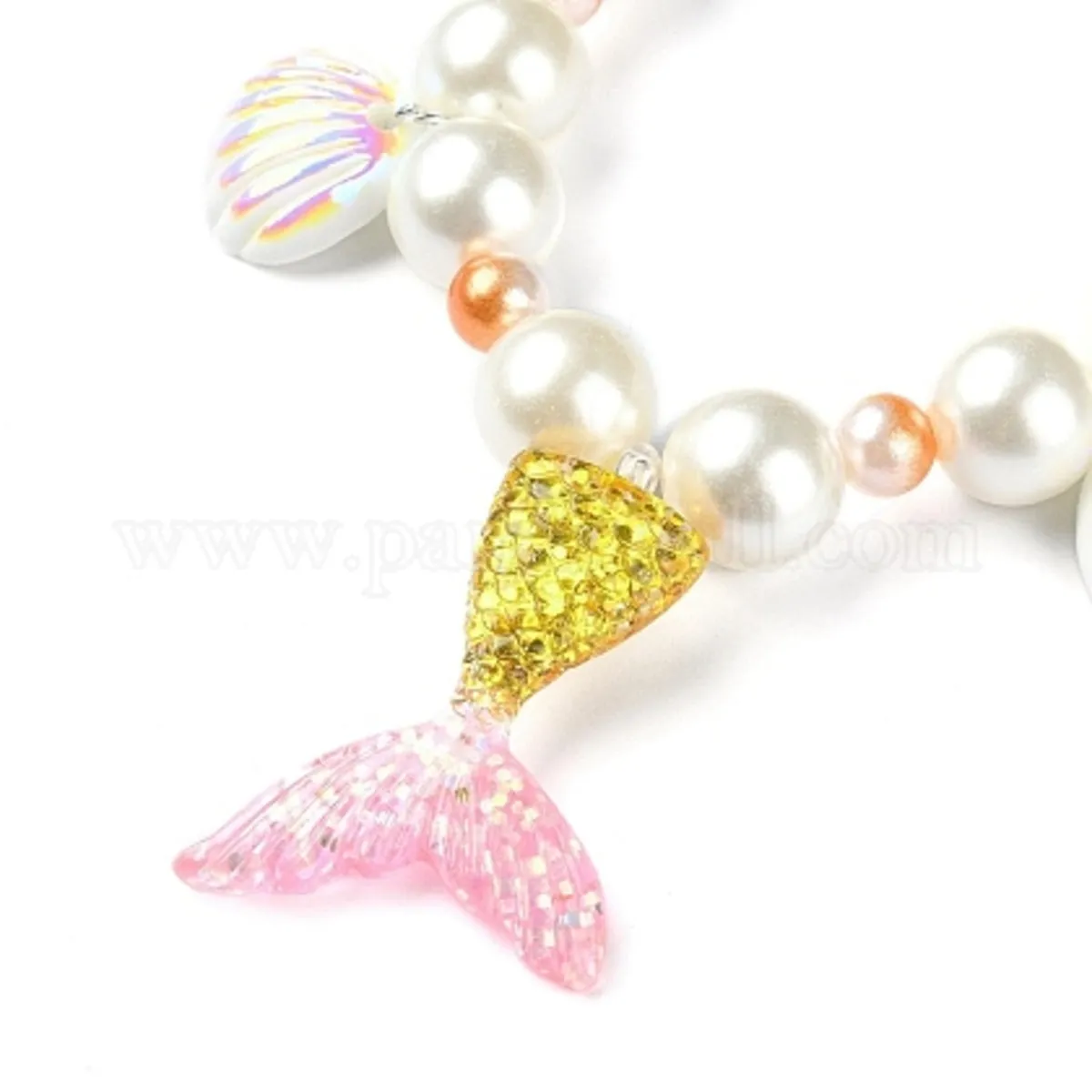 Fancydresswale Girls Mermaid necklace set of 5 pcs jewellery bracelet, ring, earrings cute girl princess dress accessories yellow