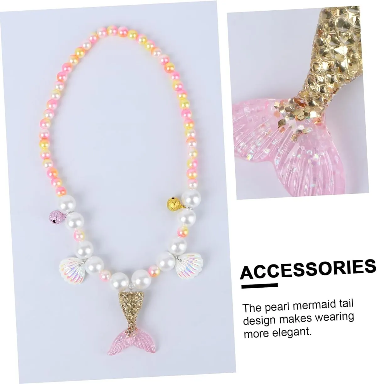 Fancydresswale Girls Mermaid necklace set of 5 pcs jewellery bracelet, ring, earrings cute girl princess dress accessories yellow