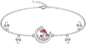 Fenthring Mushroom Bracelet Red Mushroom Moon Bracelet Sterling Silver Link Bracelets for Women Fairy Mushrooms Jewelry