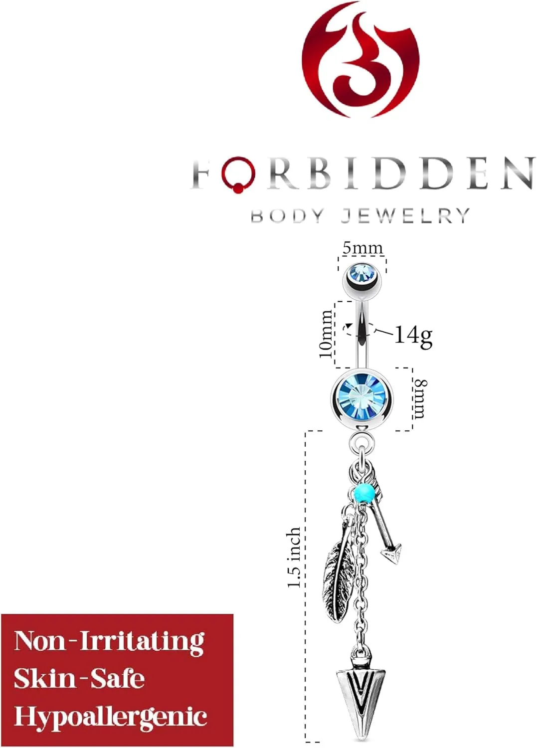 Forbidden Body Jewelry Surgical Steel Tribal Feather and Arrow Charms Synthetic Turquoise Dangle Belly Ring