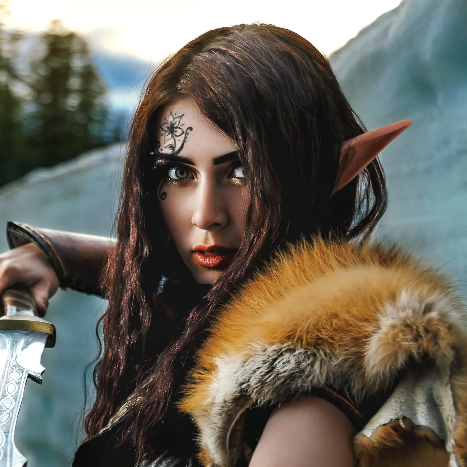 FRESHME Brown Tan Dark Elf Ears - Halloween Renaissance LARP Masquerade Fairy Cosplay Ears for Black Skin