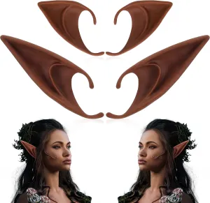 FRESHME Brown Tan Dark Elf Ears - Halloween Renaissance LARP Masquerade Fairy Cosplay Ears for Black Skin