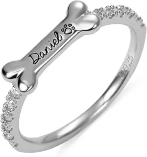 Getname Custom Dog Bone Ring - Sterling Silver Personalized Name Ring for Dog Lover - 18K Gold Plated