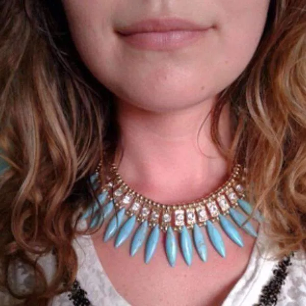 Gold Plated Funky Glam Bright Boho Bead and Rhinestone Collar Necklace for Women Special Occasion Dressy or Casual