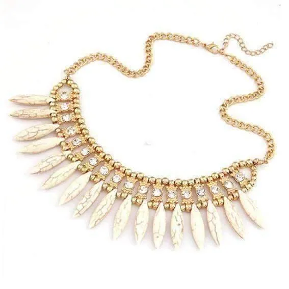 Gold Plated Funky Glam Bright Boho Bead and Rhinestone Collar Necklace for Women Special Occasion Dressy or Casual