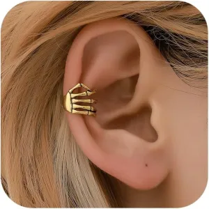 Gold Skeleton Hand Ear Cuff Earrings Fake Gothic Earrings for Halloween Costume Jewelry Gifts