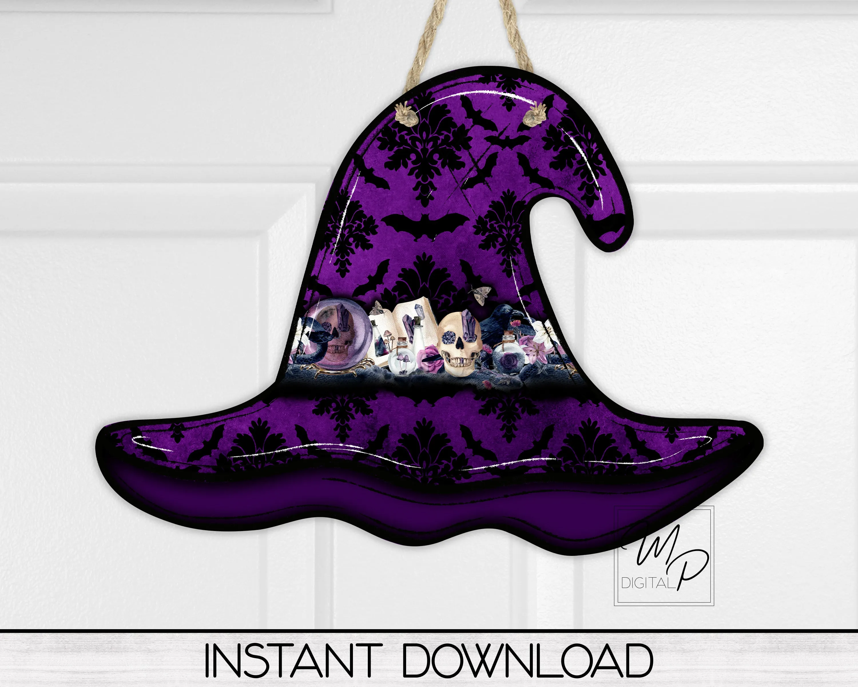 Halloween Gothic Witch Hat PNG, Digital Download for Sublimation, Commercial Use