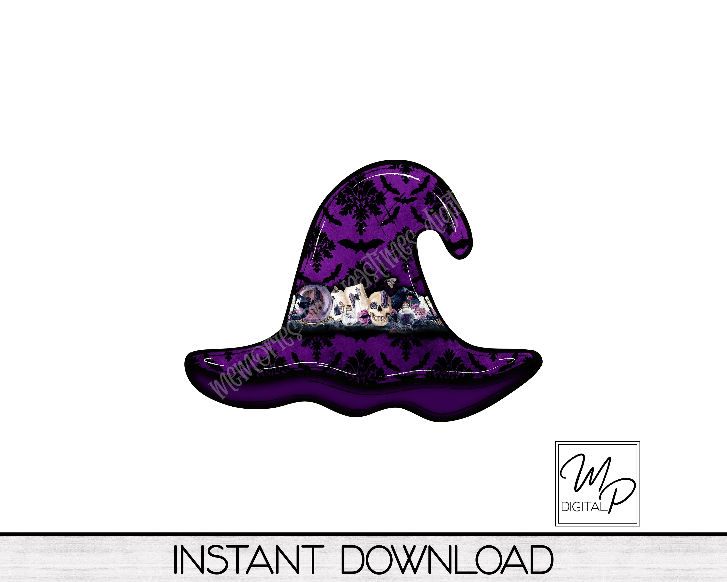 Halloween Gothic Witch Hat PNG, Digital Download for Sublimation, Commercial Use