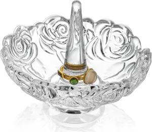 H&D HYALINE & DORA 4Clear Crystal Ring Holder,Round Glass Ring Dish,Jewelry Rack Ring Holder for Wedding,Jewelry Display Gifts for Mom Wife Girlfriend