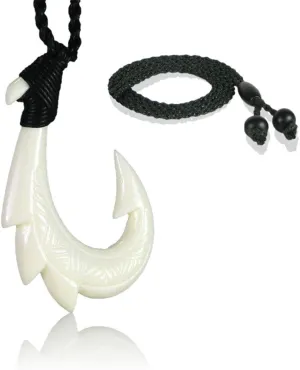 Hand Carved Hawaiian Bone Fish Hook Necklace