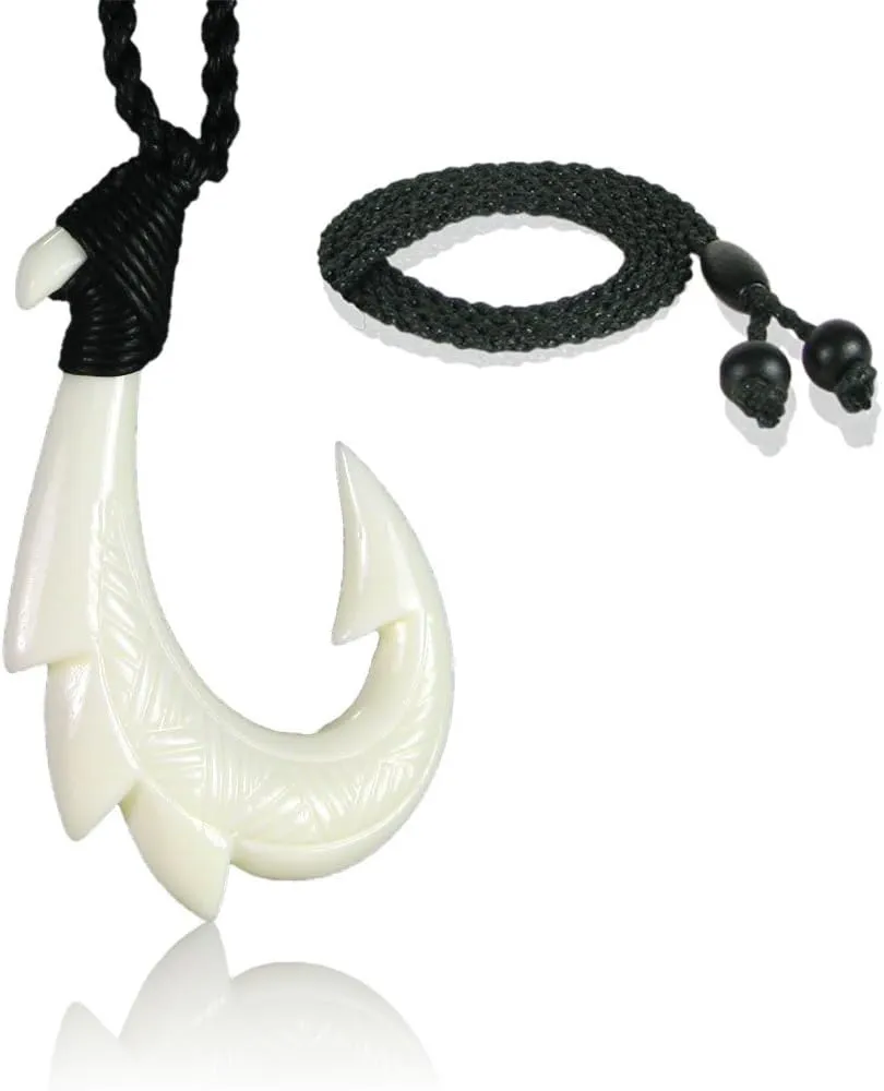 Hand Carved Hawaiian Bone Fish Hook Necklace