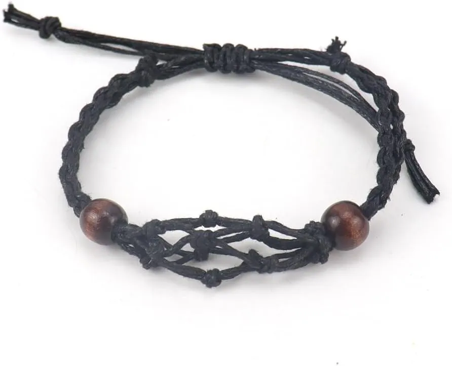 Handmade Beaded Bracelet, Suitable for Men and Women, Handmade Woven Mesh Bag Bracelet Adjustable and Stretchable Natural Stone Mesh Bag Bracelet (Black)