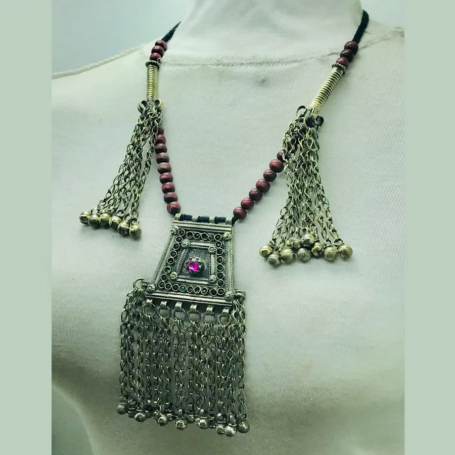 Handmade Pendant Necklace with Beads and Tassels