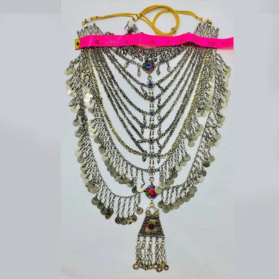 Handmade Silver Kuchi Multi Strands Bib Necklace