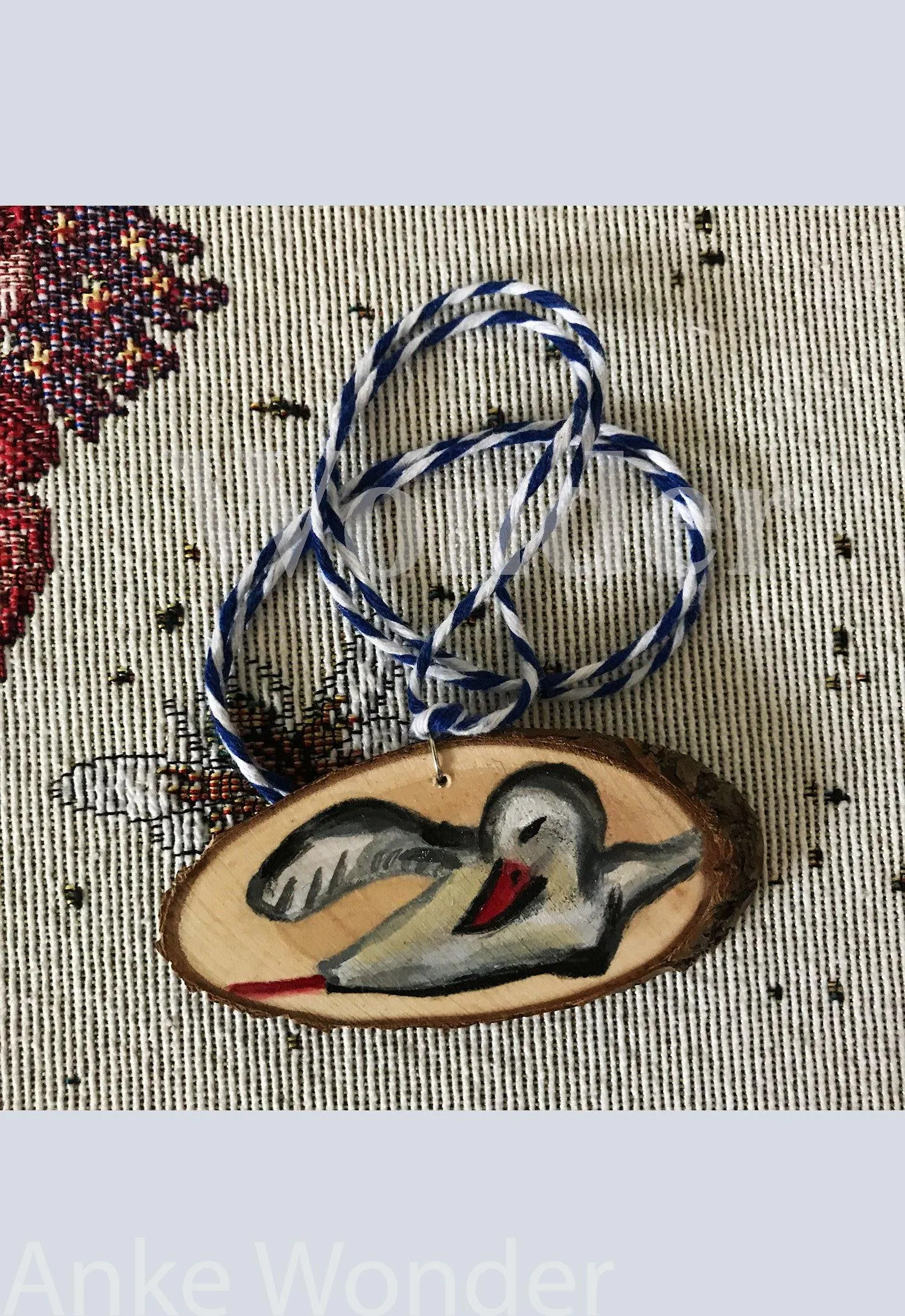 Handpainted Wooden Necklace Tropical Bird