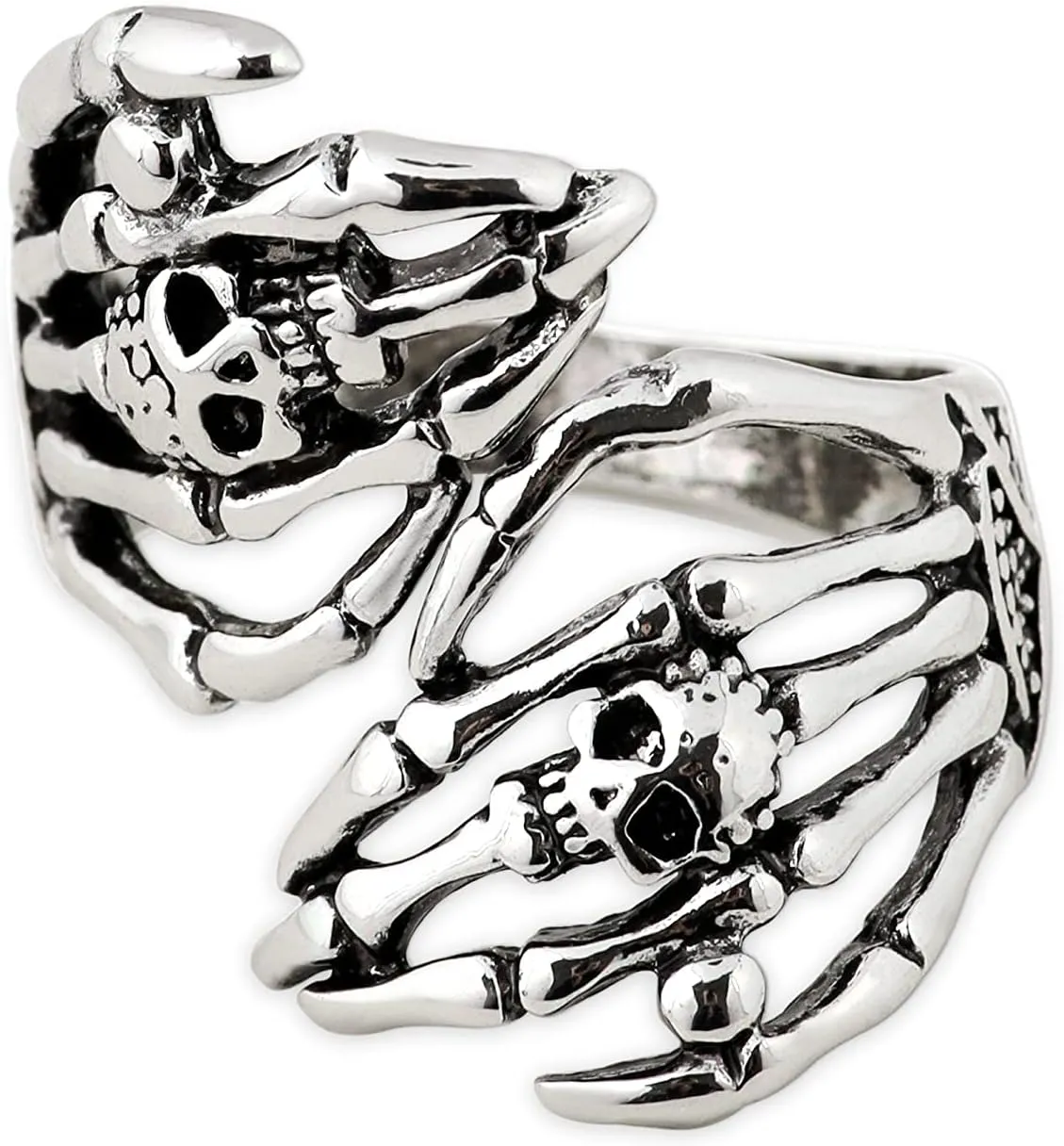 HAQUIL Vintage Grunge Skull Hands Adjustable Ring, Gothic Skeleton Hand Open Ring, Hand Hug Ring Punk Jewelry, Skull Lover Gift