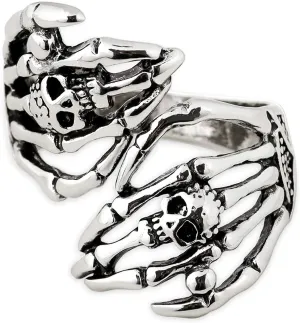 HAQUIL Vintage Grunge Skull Hands Adjustable Ring, Gothic Skeleton Hand Open Ring, Hand Hug Ring Punk Jewelry, Skull Lover Gift