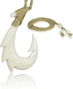 Hawaiian Hand Carved Bone Fish Hook Necklace