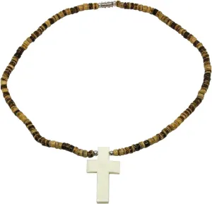 Hawaiian Jewelry Handmade Bone Cross Pendant Coconut Bead Necklace