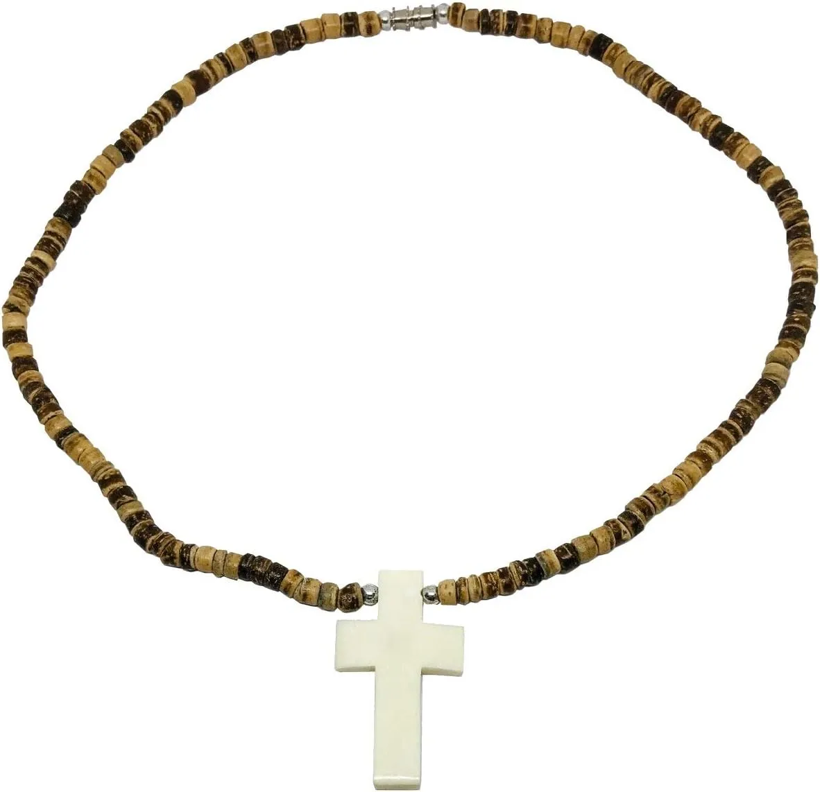 Hawaiian Jewelry Handmade Bone Cross Pendant Coconut Bead Necklace
