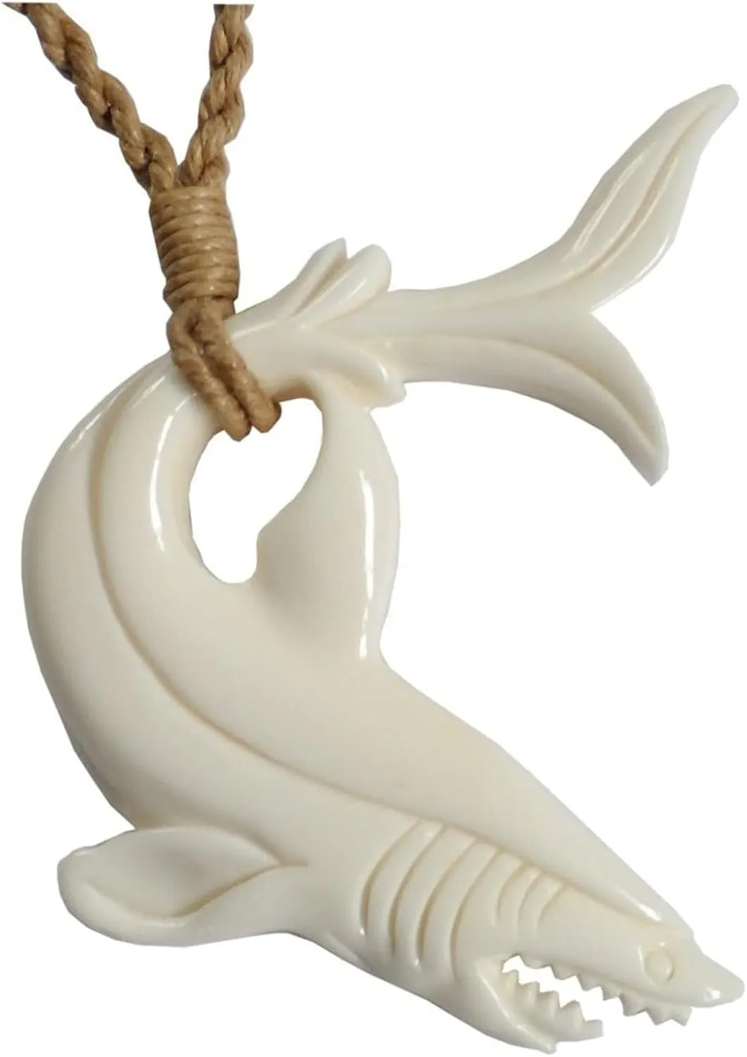 Hawaiian Jewelry Mano Shark Hand Carved Bone Necklace