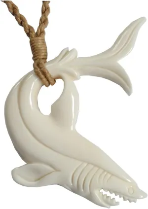 Hawaiian Jewelry Mano Shark Hand Carved Bone Necklace