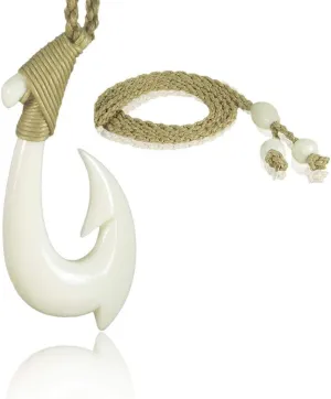Hawaiian Made on Maui Hand Carved Bone Fish Hook Necklace Men. Our Moana Movie and Zac Brown Band Inspired Replica.