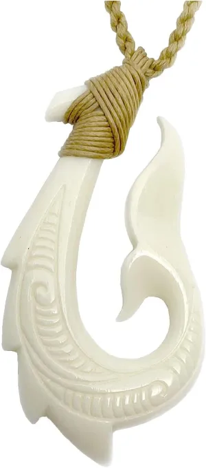 Hawaiian Makau Bone Fish Hook Whale Tail Pendant Necklace