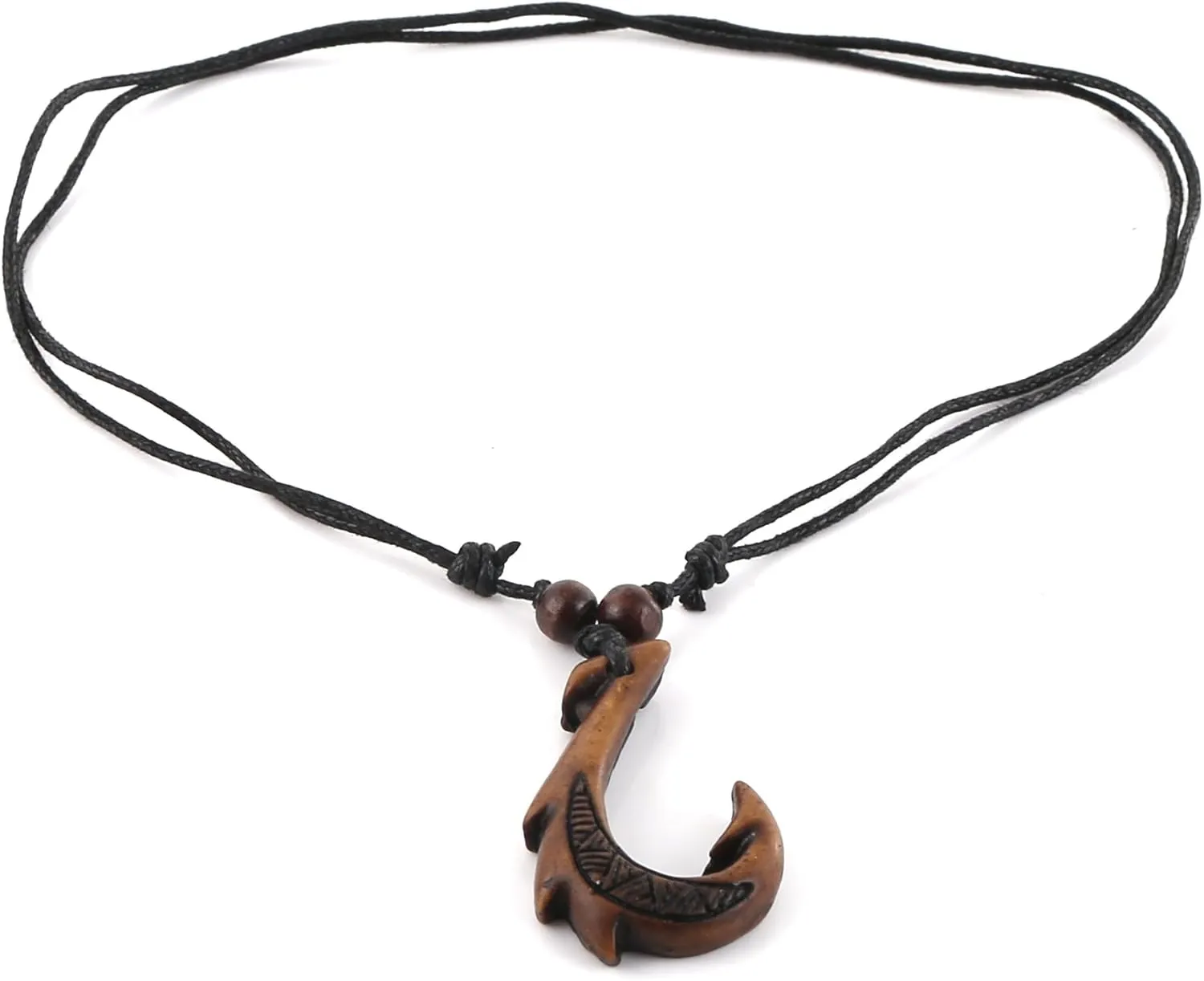 HZMAN Hawaiian Fish Hook Pendant Hemp Cord Chain - Maori Tribal Necklace