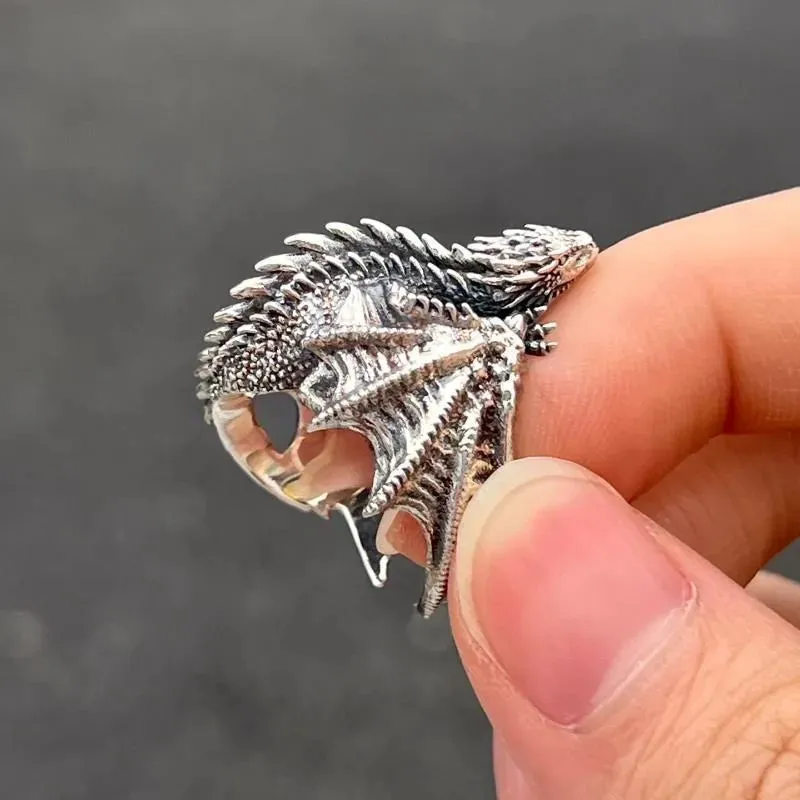 JC - Dragon Rings Gothic Punk Style | Adjustable Pterosaur Wings Vintage Jewelry for Gifts