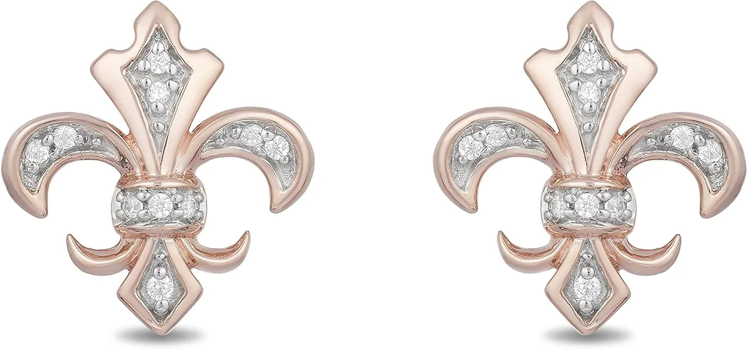 Jewelili Enchanted Disney Fine Jewelry 10K Rose Gold 1/20 CTTW Diamond Aurora Earrings
