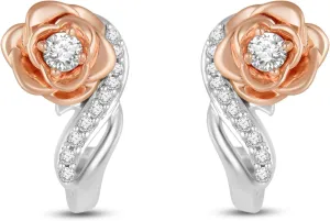 Jewelili Enchanted Disney Fine Jewelry 14K Rose Gold over Sterling Silver with 1/6 CTTW Diamond Belle Earrings
