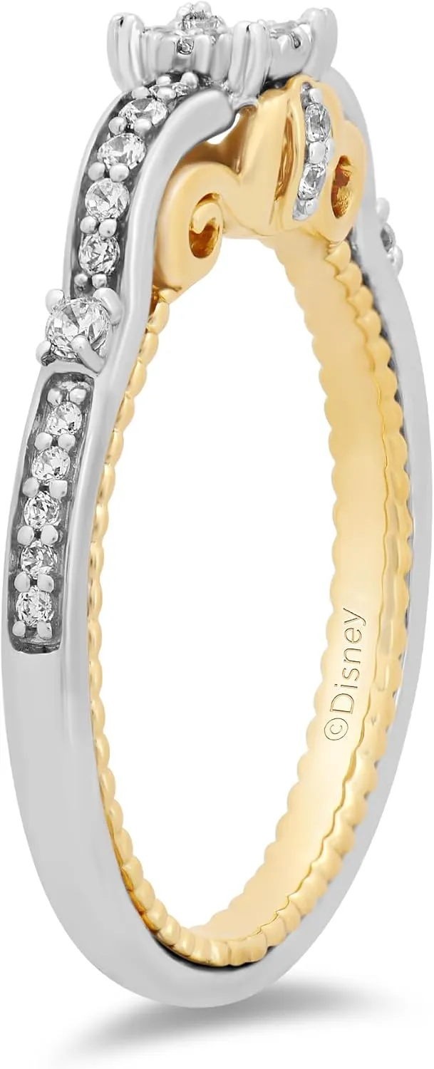Jewelili Enchanted Disney Fine Jewelry 14K White and Yellow Gold 1/4 Cttw Diamond Cinderella Promise Ring