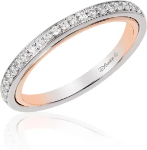 Jewelili Enchanted Disney Fine Jewelry 14K White Gold and Rose Gold 1/6 CTTW Diamond Belle Wedding Band