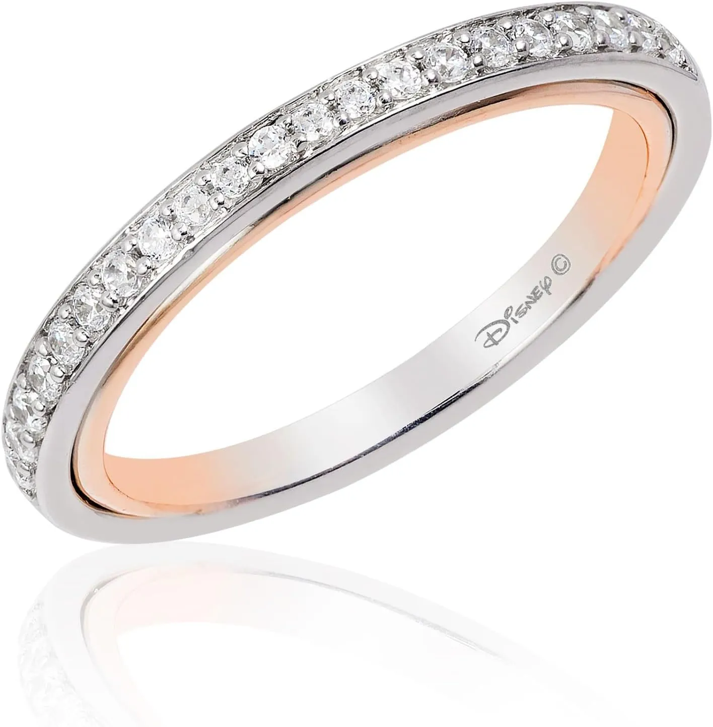 Jewelili Enchanted Disney Fine Jewelry 14K White Gold and Rose Gold 1/6 CTTW Diamond Belle Wedding Band