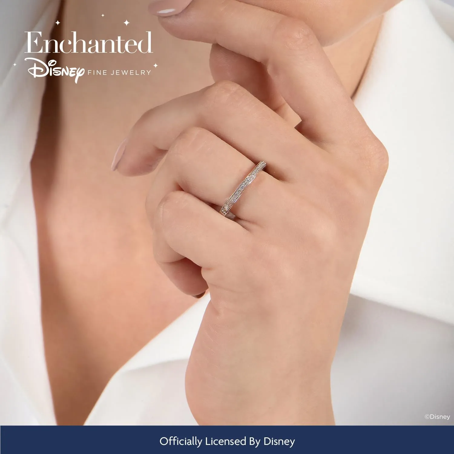 Jewelili Enchanted Disney Fine Jewelry 14K White Gold and Rose Gold 1/6 CTTW Diamond Belle Wedding Band