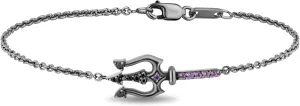 Jewelili Enchanted Disney Fine Jewelry Black Rhodium Over Sterling Silver with 1/10 CTTW Diamond and Amethyst Ursula Bracelet