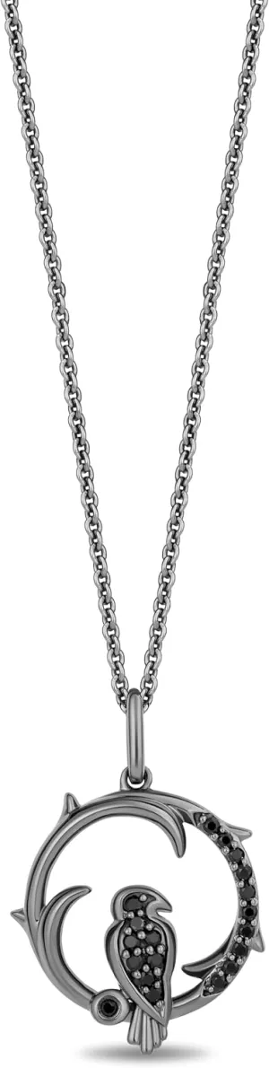 Jewelili Enchanted Disney Fine Jewelry Black Rhodium over Sterling Silver with 1/6 CTTW Diamonds Maleficent Pendant Necklace