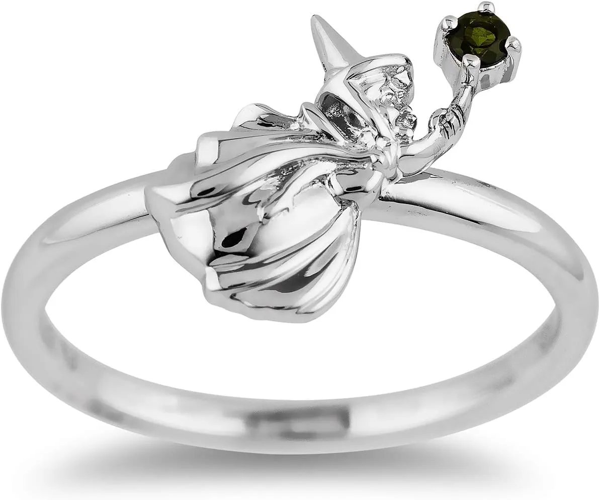 Jewelili Enchanted Disney Fine Jewelry Sterling Silver Green Tourmaline Aurora Fauna Fairy Ring