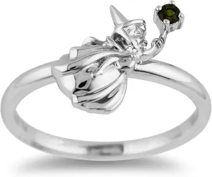 Jewelili Enchanted Disney Fine Jewelry Sterling Silver Green Tourmaline Aurora Fauna Fairy Ring