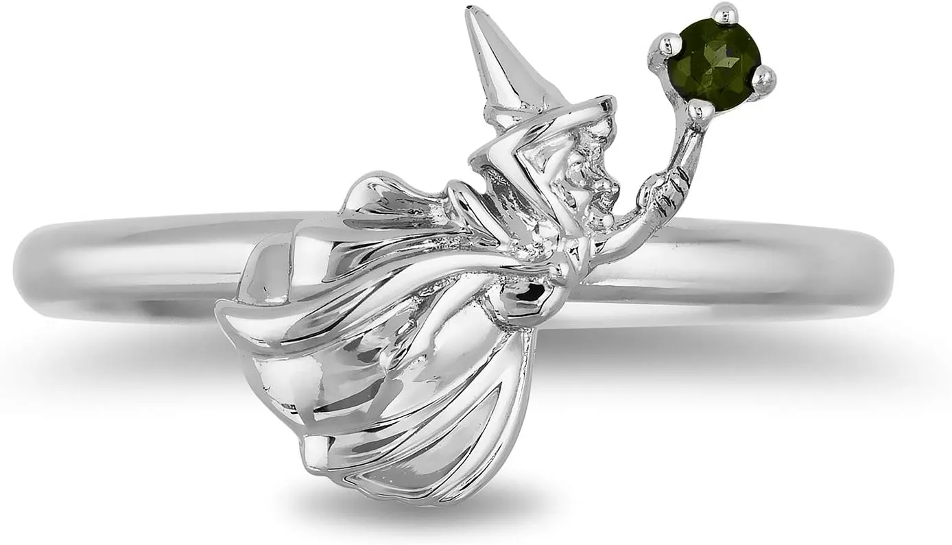 Jewelili Enchanted Disney Fine Jewelry Sterling Silver Green Tourmaline Aurora Fauna Fairy Ring