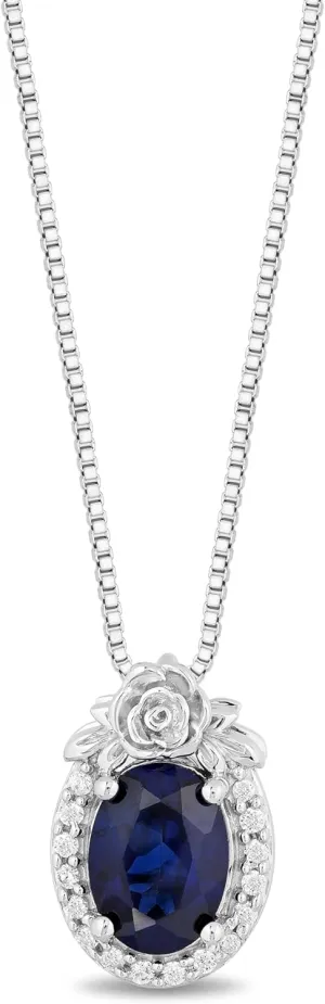 Jewelili Enchanted Disney Fine Jewelry Sterling Silver with 1/10 CTTW Diamond and Created Blue Sapphire Cinderella Pendant Necklace
