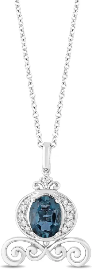 Jewelili Enchanted Disney Fine Jewelry Sterling Silver with 1/10 CTTW Diamonds and London Blue Topaz Cinderella Carriage Pendant.