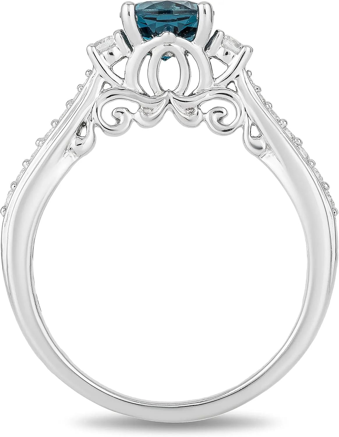 Jewelili Enchanted Disney Fine Jewelry Sterling Silver with 1/5 Cttw Diamond and London Blue Topaz Cinderella Ring